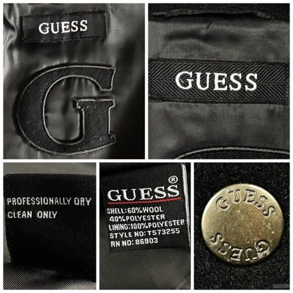 GUESS Wool Blend Snap Front Pea Coat Black Small - Picture 8 of 9